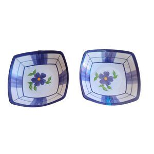 (2)A Step Beyond "San Remo" Small Sauce Plates Bowls Blue and Yellow Flowers M19